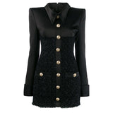 Patchwork buttoned mini dress