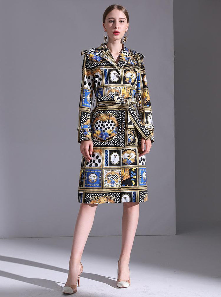 Plaid Floral Belted Windbreaker Overcoat