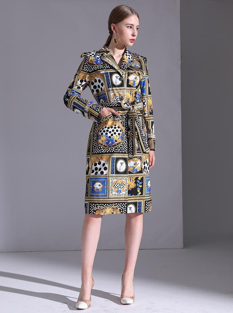 Plaid Floral Belted Windbreaker Overcoat