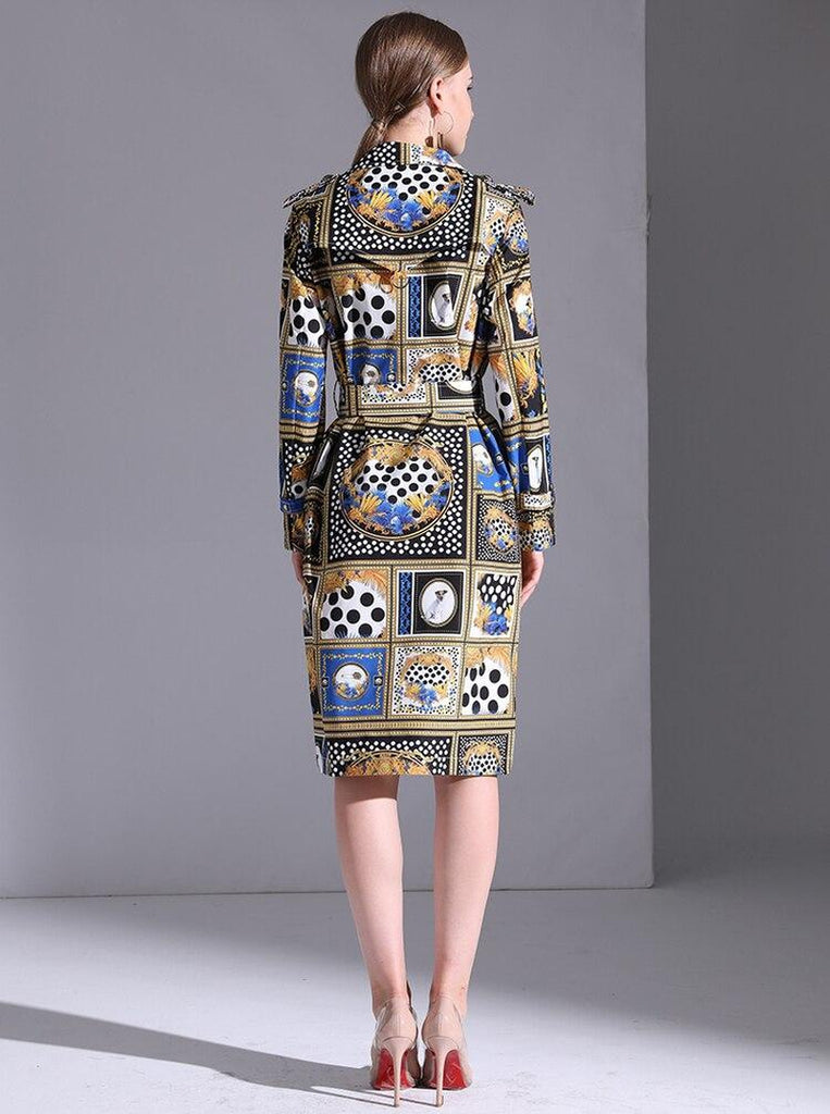 Plaid Floral Belted Windbreaker Overcoat