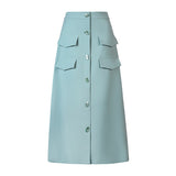 High Waist Pocketed Midi Skirt