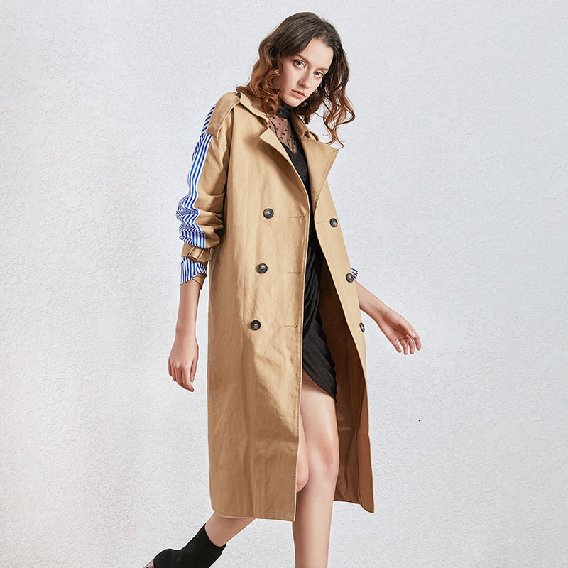 Back Striped Bandage belted Overcoat