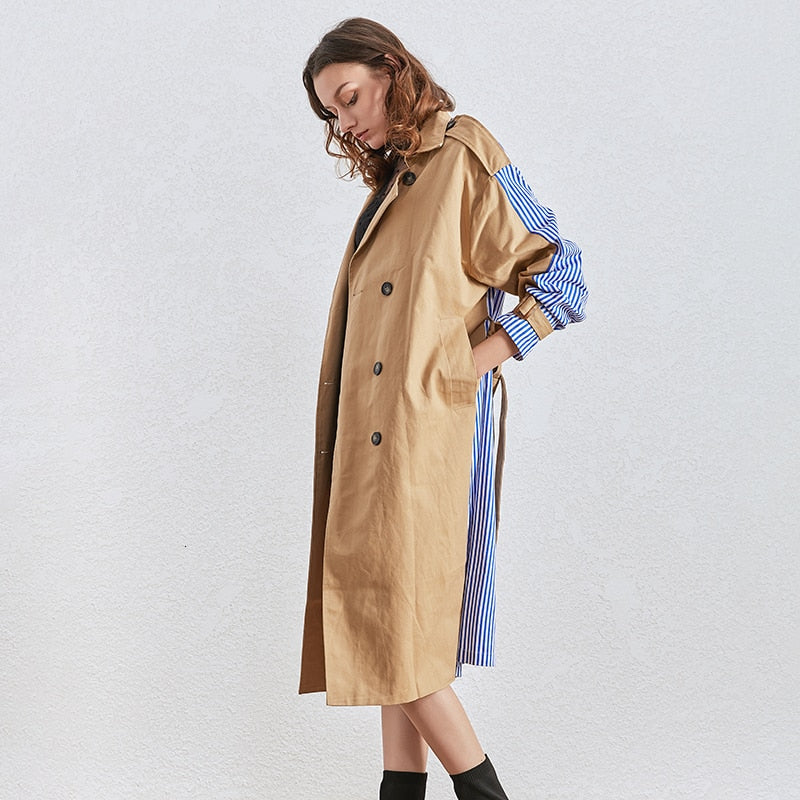 Back Striped Bandage belted Overcoat