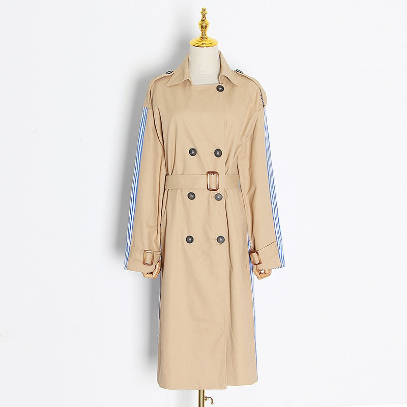Back Striped Bandage belted Overcoat
