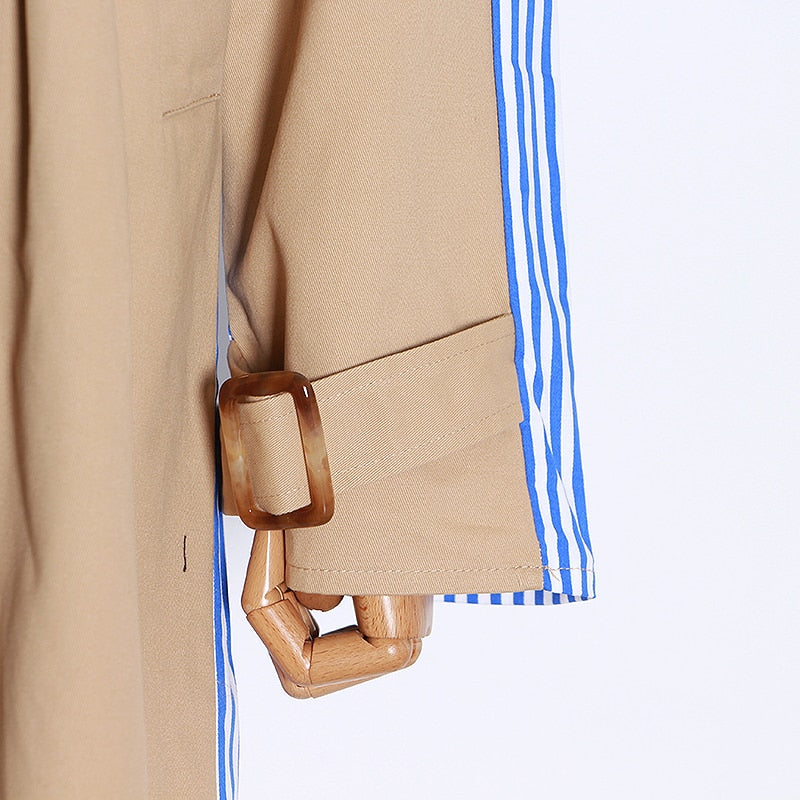 Back Striped Bandage belted Overcoat