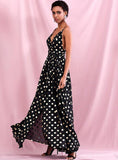 Polka dot holiday gown in black