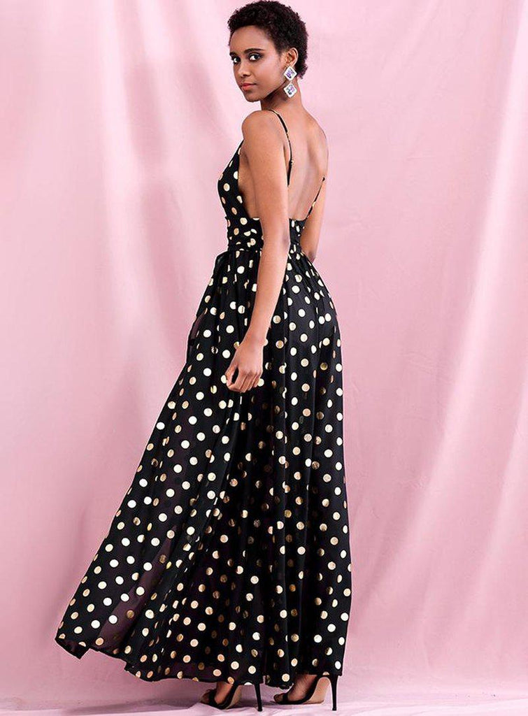 Polka dot holiday gown in black