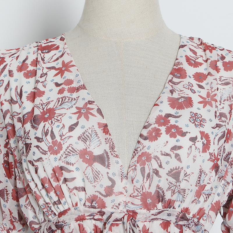 HERMOSA Floral V-Neck Midi Dress