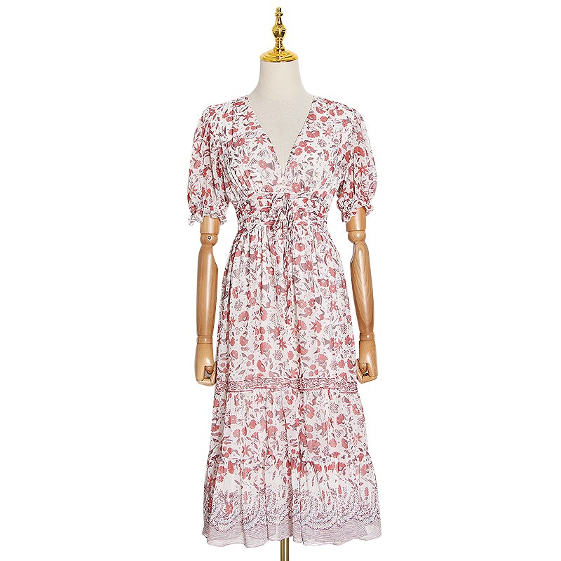 HERMOSA Floral V-Neck Midi Dress
