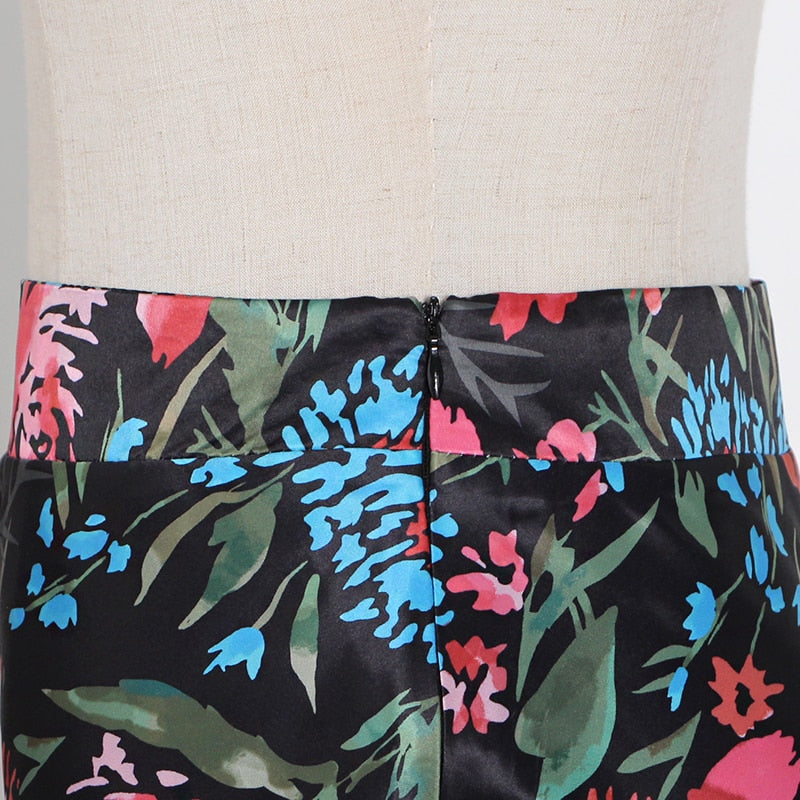 Mermaid Flowery High Waist Zipper Skirt