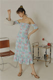 BETHEL Off Shoulder flowery Ruffle Midi Dress
