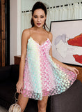 RAINBOW Embroidery Mesh Backless A-Line Mini Dress