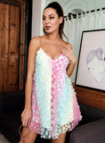 RAINBOW Embroidery Mesh Backless A-Line Mini Dress
