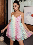 RAINBOW Embroidery Mesh Backless A-Line Mini Dress