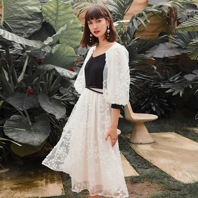 MAJA Elegant Puffed Sleeve Midi Dress