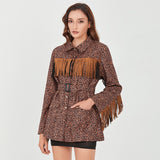 Leopard tasseled belted jacket