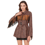Leopard tasseled belted jacket