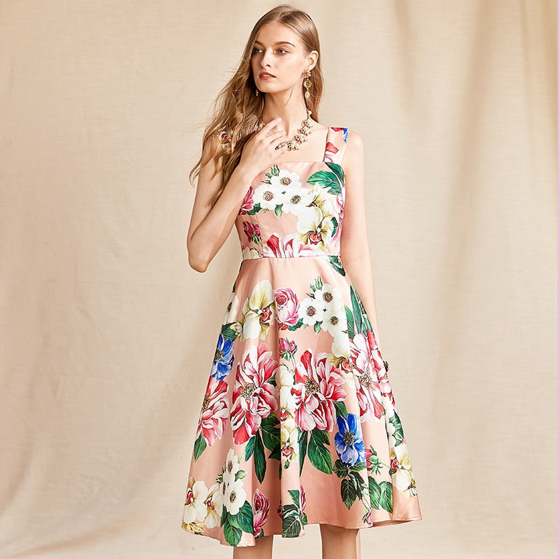 ALESSA Floral Print Midi Dress