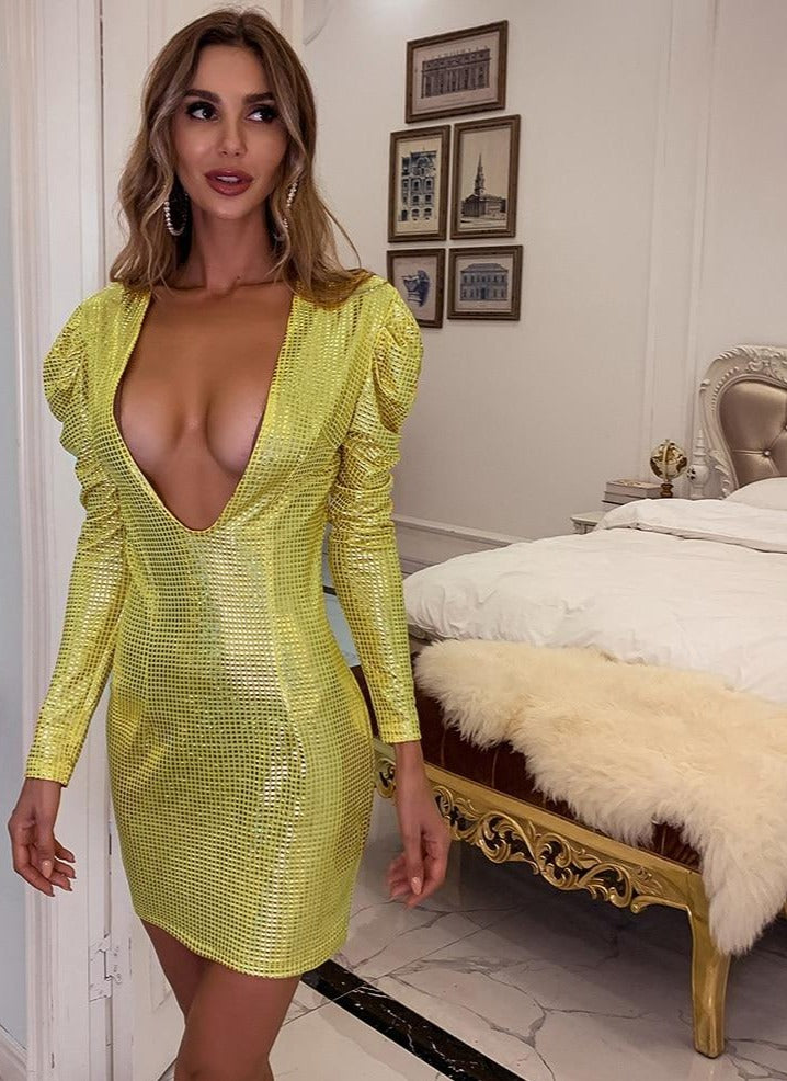 SANDRA Plunging Neck Party Dress