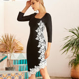 LYDIA Lace Trim Midi Black Dress