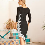 LYDIA Lace Trim Midi Black Dress