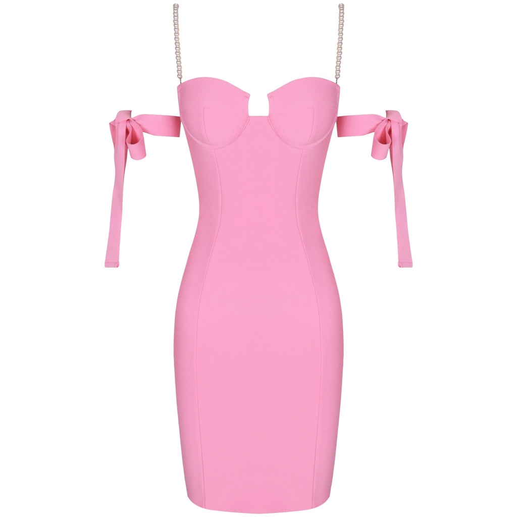 BELINDA Off-Shoulder Midi Dress in pink