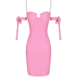 BELINDA Off-Shoulder Midi Dress in pink
