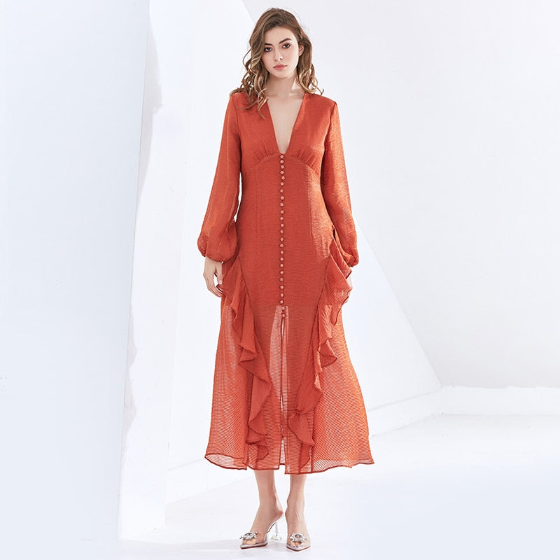 ZORAYA Ruffled Midi Dress in colors