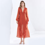 ZORAYA Ruffled Midi Dress in colors
