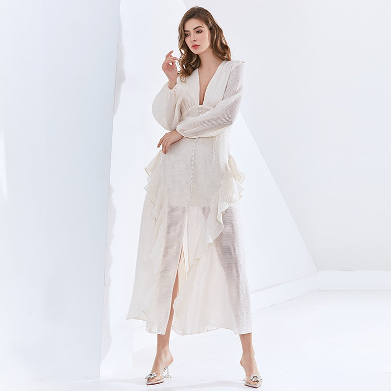 ZORAYA Ruffled Midi Dress in colors