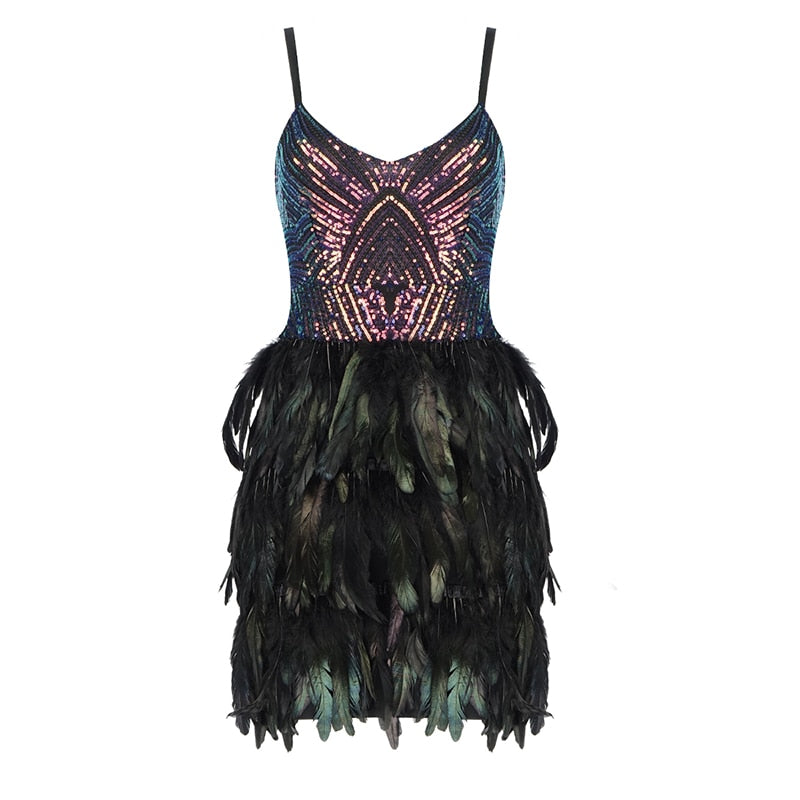 SARITA Feather Party Mini Dress