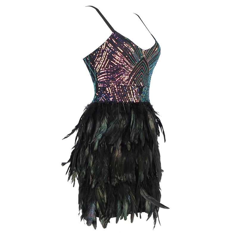 SARITA Feather Party Mini Dress