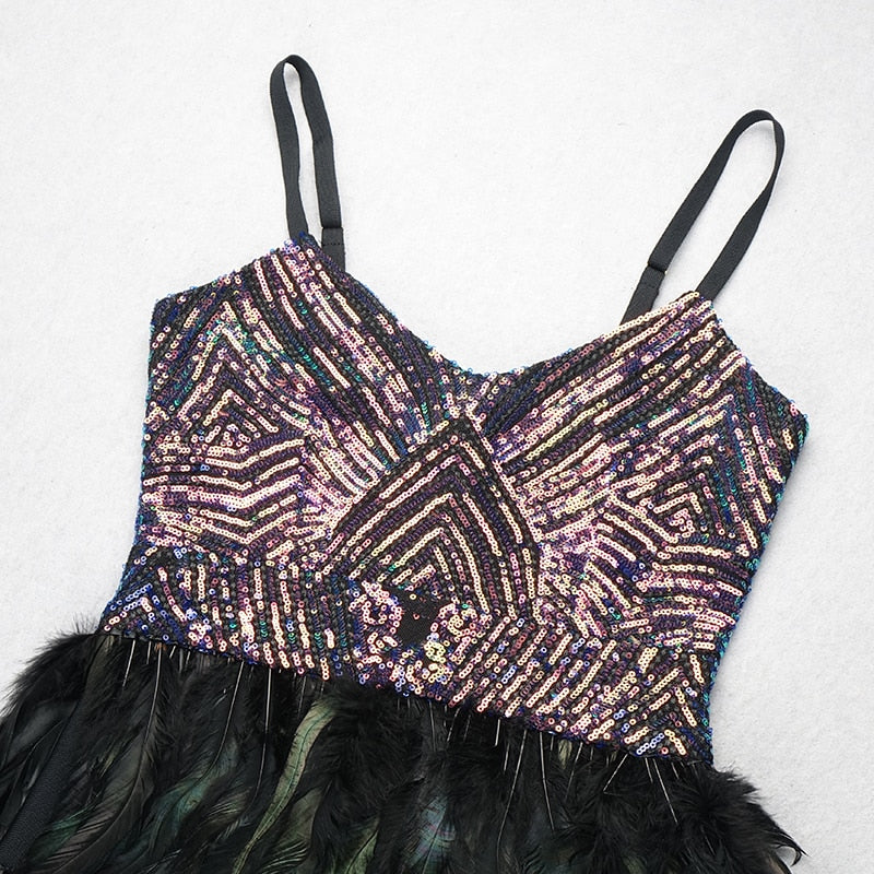SARITA Feather Party Mini Dress