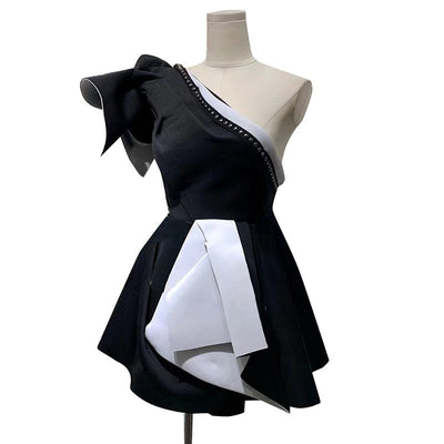 Origami Black-White Mini Dress