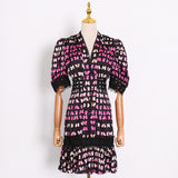 BUTTERFLY print lace trim midi dress