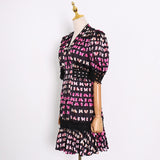 BUTTERFLY print lace trim midi dress