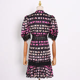 BUTTERFLY print lace trim midi dress