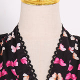 BUTTERFLY print lace trim midi dress