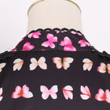 BUTTERFLY print lace trim midi dress