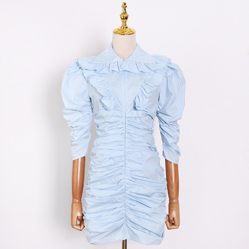 KELLY Ruched and Ruffled Mini Dress in colors