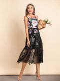 KARA Floral and Lace Midi Dress