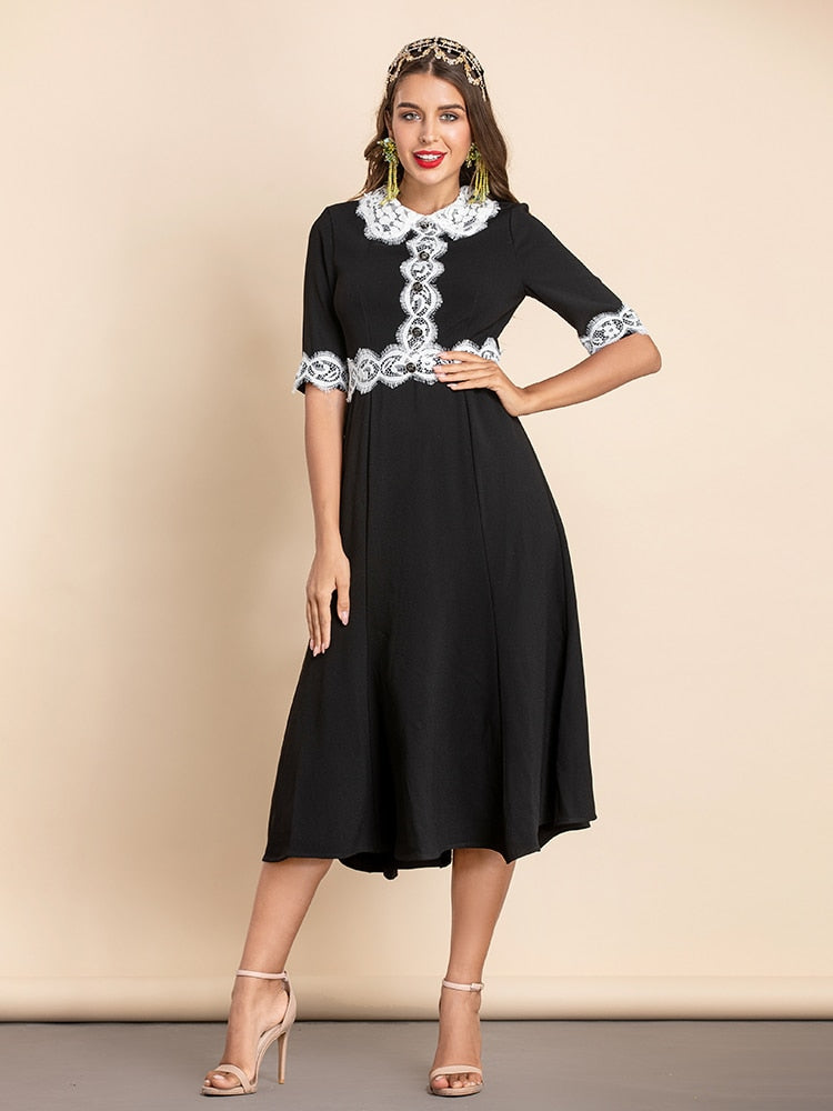 ANNIE Classic Midi Dress with Lace Details