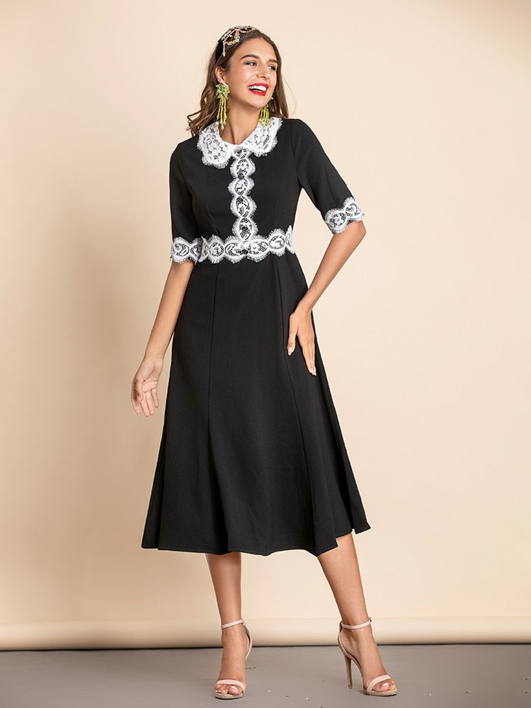 ANNIE Classic Midi Dress with Lace Details