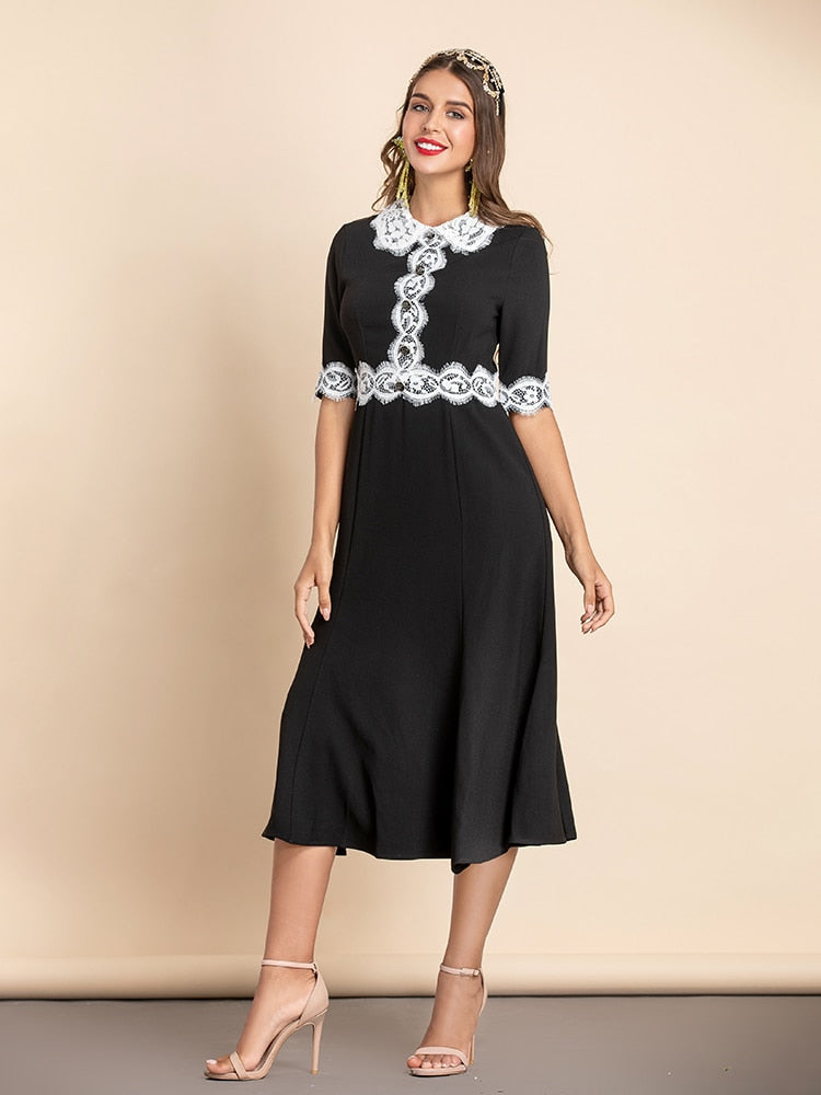 ANNIE Classic Midi Dress with Lace Details