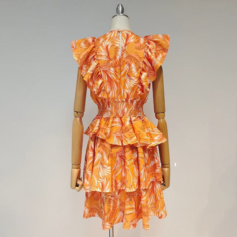 Ruffled Tropical Mini Dress in colors