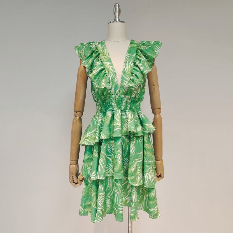 Ruffled Tropical Mini Dress in colors