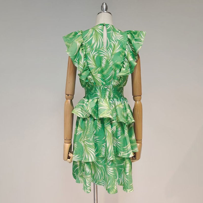 Ruffled Tropical Mini Dress in colors