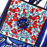 Blue Patchwork Beaded Mini Dress