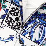 Blue Patchwork Beaded Mini Dress
