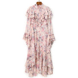 CARMINA Pastel Florals Ruffled Midi Dress
